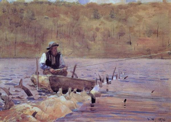 Man In A Punt, Fishing by Winslow Homer