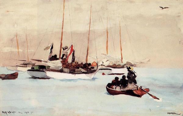 Schooner At Anchor, Key West by Winslow Homer