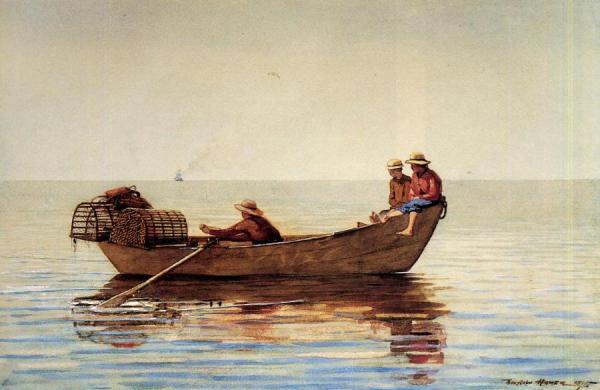 Three Boys In A Dory With Lobster Pots by Winslow Homer