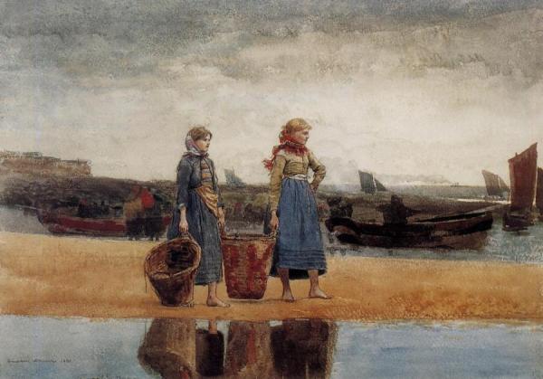 Two Girls At The Beach, Tynemouth by Winslow Homer