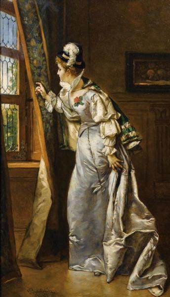 Elegant Lady At The Window by Wladyslaw Bakalowicz Oil Painting Reproductions