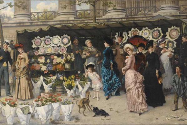 Marche Aux Fleurs A La Madeleine by Wladyslaw Bakalowicz Oil Painting Reproductions