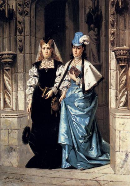 Two Elegant Ladies Leaving A Church by Wladyslaw Bakalowicz