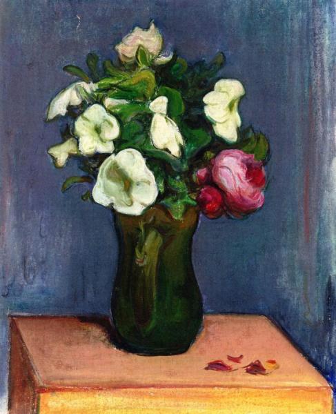 Pitcher Of White Flowers And A Rose by Wladyslaw Slewinski Oil Painting Reproductions