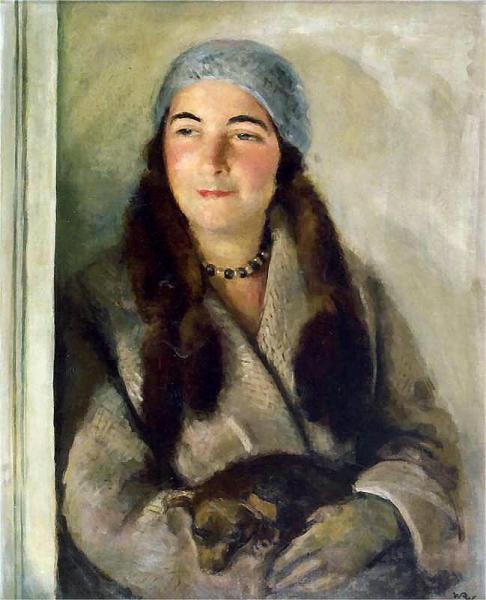 Aneri With Lap Dog by Wojciech Weiss Oil Painting Reproductions
