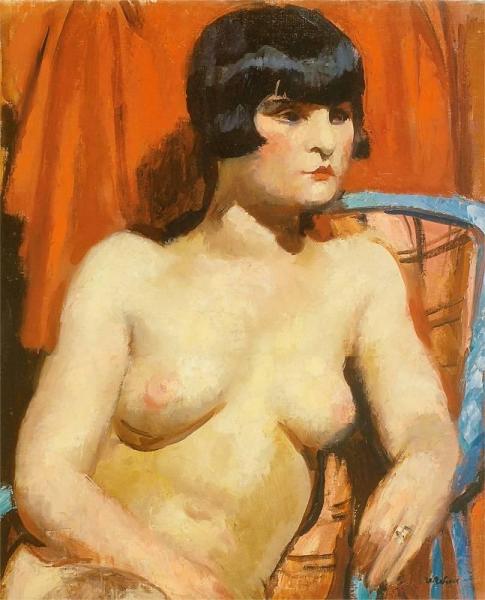 Model On The Background Of Red Drapery by Wojciech Weiss