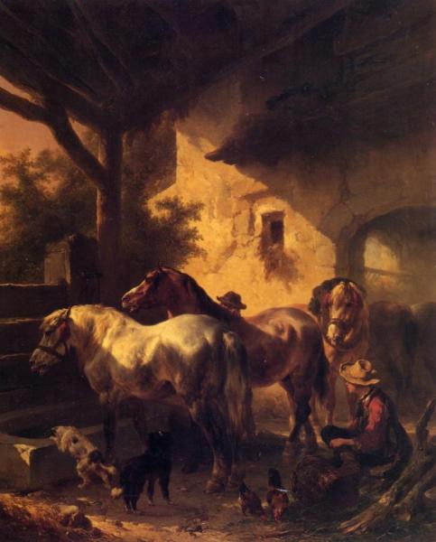 Watering The Horses by Wouterus Verschuur Oil Painting Reproductions
