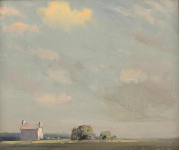 An Open Landscape With Farmhouse by Wright Barker Oil Painting Reproductions