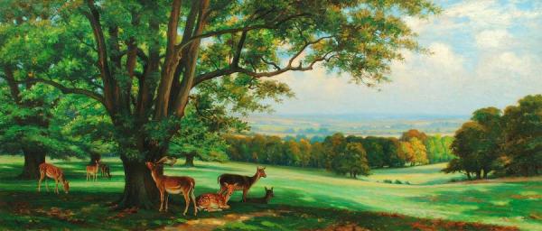 Deer At Rest In Studley Park by Wright Barker Oil Painting Reproductions