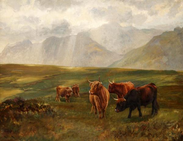 Highland Cattle In A Landscape by Wright Barker
