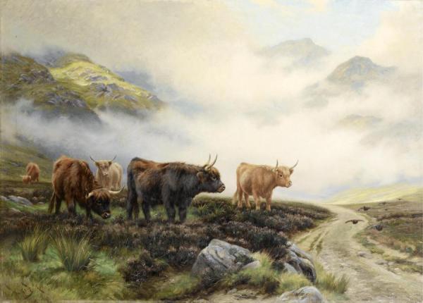 Highland Cattle In A Pass by Wright Barker