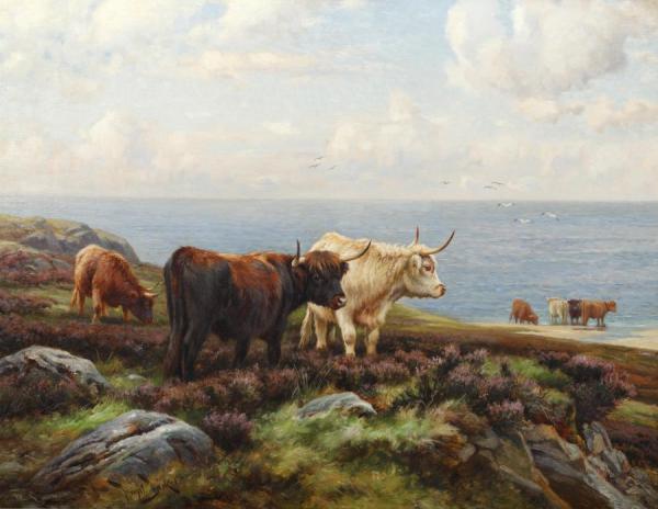Highland Cattle On The Coast by Wright Barker