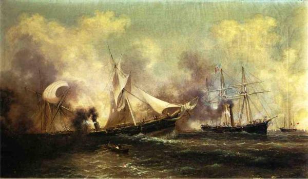U.s.s Kearsarge Sinking The Alabama by Xanthus Russell Smith