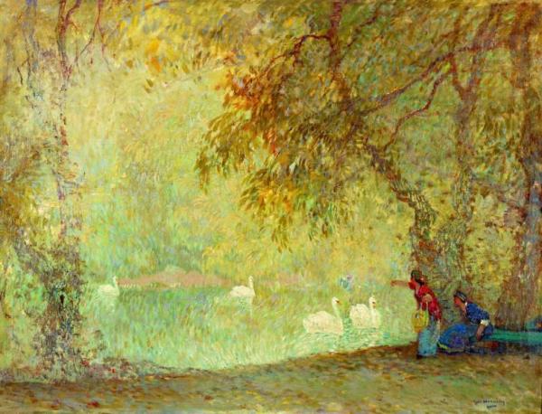 Swans At The Forest Pond by Ype Wenning