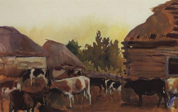 Animal Farm In The Village Neskuchnoye by Zinaida Evgenievna Serebriakova Oil Painting Reproductions