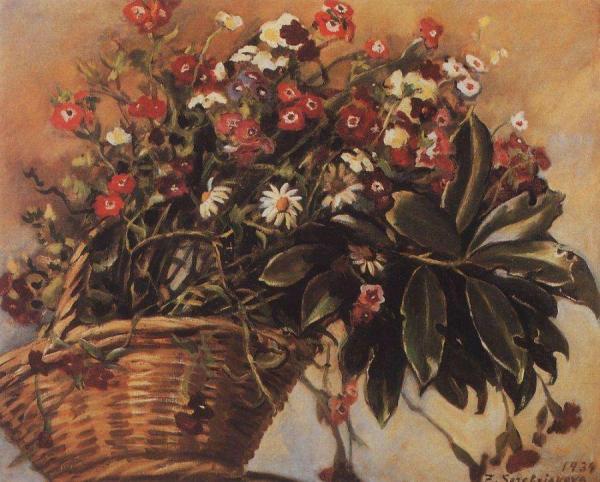 Basket With Flowers by Zinaida Evgenievna Serebriakova Oil Painting Reproductions