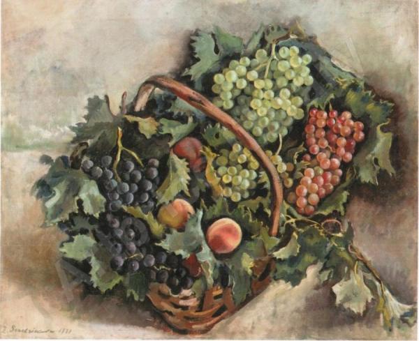 Basket With Grapes And Peaches by Zinaida Evgenievna Serebriakova