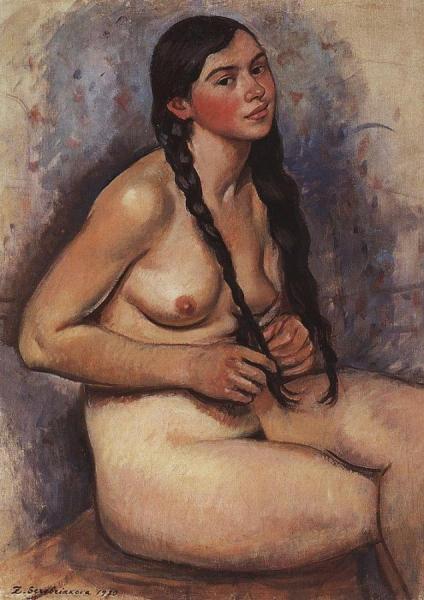 Braids by Zinaida Evgenievna Serebriakova Oil Painting Reproductions