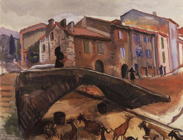 Collioure. Bridge With Goats by Zinaida Evgenievna Serebriakova Oil Painting Reproductions