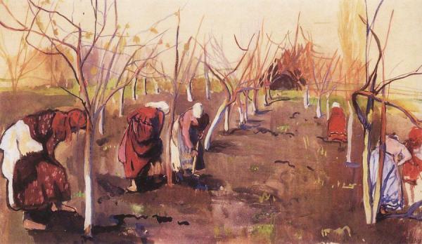 Digging Trees In The Garden by Zinaida Evgenievna Serebriakova