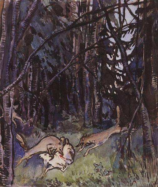 Goat Attacked By Gray Wolves by Zinaida Evgenievna Serebriakova