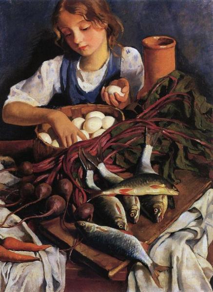 In The Kitchen by Zinaida Evgenievna Serebriakova