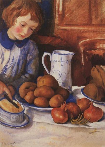 Katya At The Kitchen Table by Zinaida Evgenievna Serebriakova