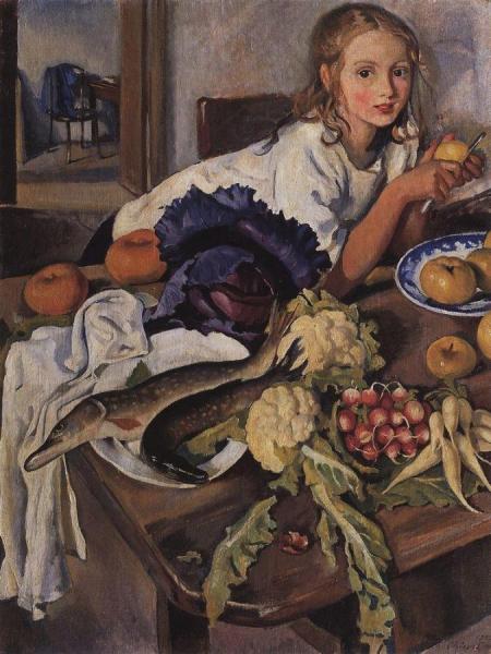 Katya With Vegetables by Zinaida Evgenievna Serebriakova
