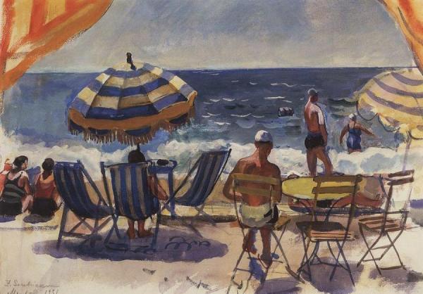 Menton. Beach With Umbrellas by Zinaida Evgenievna Serebriakova