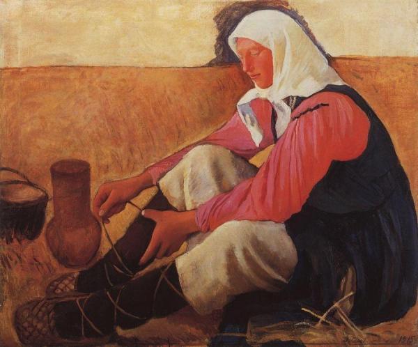 Peasant Woman Putting On Her Shoes by Zinaida Evgenievna Serebriakova