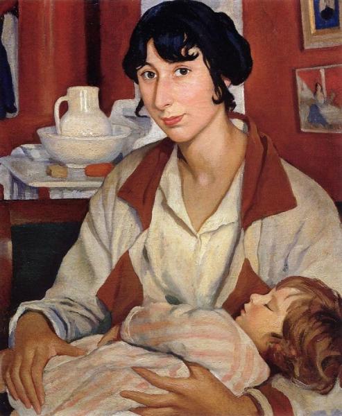 Portrait Of A.a. Cherkesova-benois And His Son Alexander by Zinaida Evgenievna Serebriakova