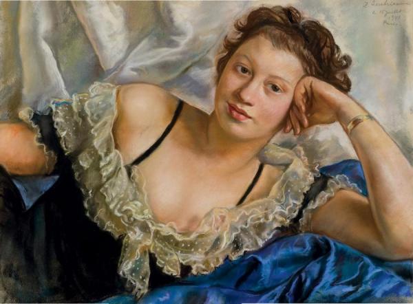 Portrait Of Berthe Popoff In A Black Gown by Zinaida Evgenievna Serebriakova