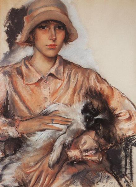 Portrait Of I. Velan With A Dog by Zinaida Evgenievna Serebriakova