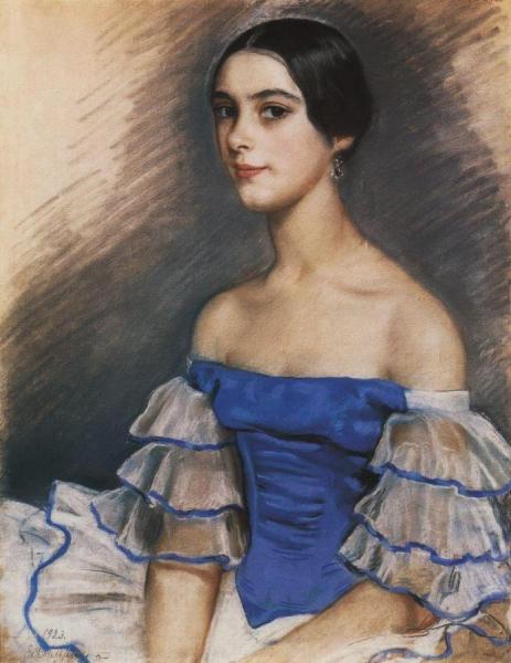 Portrait Of N. Geidenreich In Blue by Zinaida Evgenievna Serebriakova