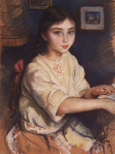 Portrait Of O.i. Rybakova In Childhood by Zinaida Evgenievna Serebriakova