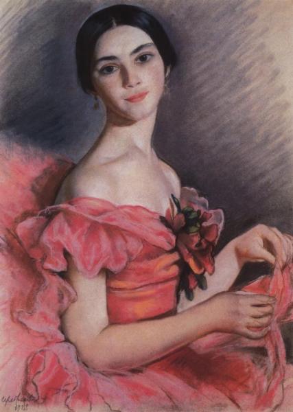 Portrait Of Yekaterina Heidenreich In Red by Zinaida Evgenievna Serebriakova