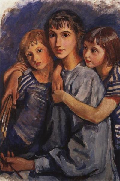 Self Portrait With Daughters, 1921 by Zinaida Evgenievna Serebriakova