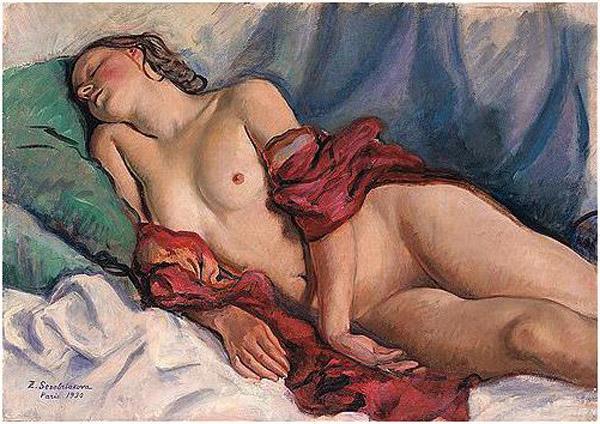 Zinaida Evgenievna Serebriakova Sleeping Nude With A Red Shawl