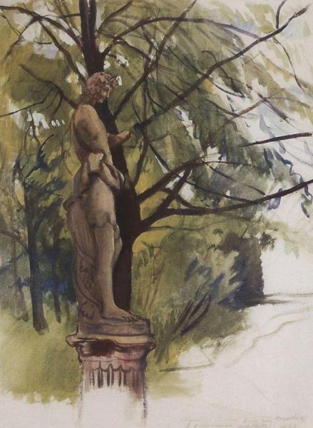 Statue Of A Faun In The Yusupov Garden In St. Petersburg by Zinaida Evgenievna Serebriakova Oil Painting Reproductions