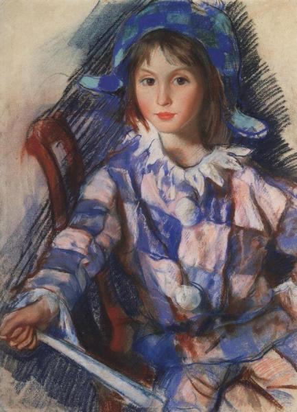 Tata In The Costume Of Harlequin by Zinaida Evgenievna Serebriakova Oil Painting Reproductions