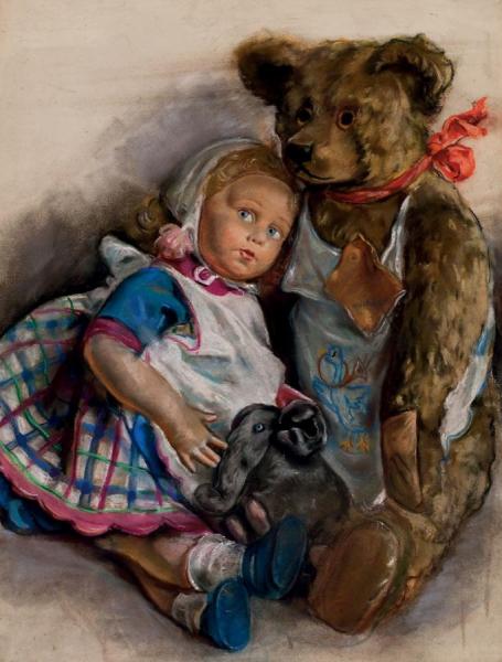 The Doll, Teddy Bear And Toy Elephant by Zinaida Evgenievna Serebriakova