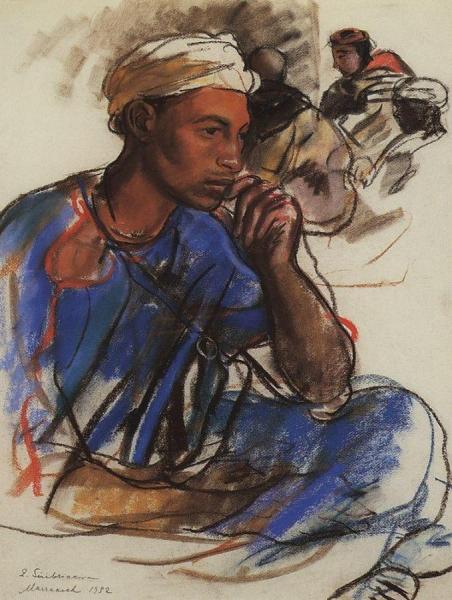 Thoughtful Man In Blue. Marrakesh by Zinaida Evgenievna Serebriakova
